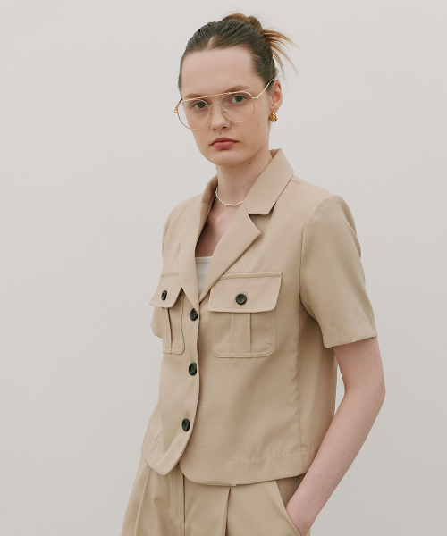 Utility Collar Short Sleeve Pocket Jacket Butter beige