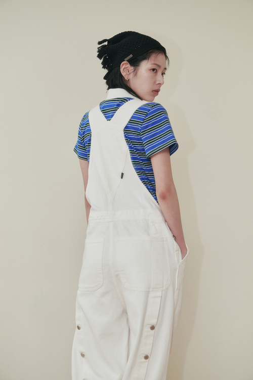 CURVED BUTTON OVERALL , WHITE