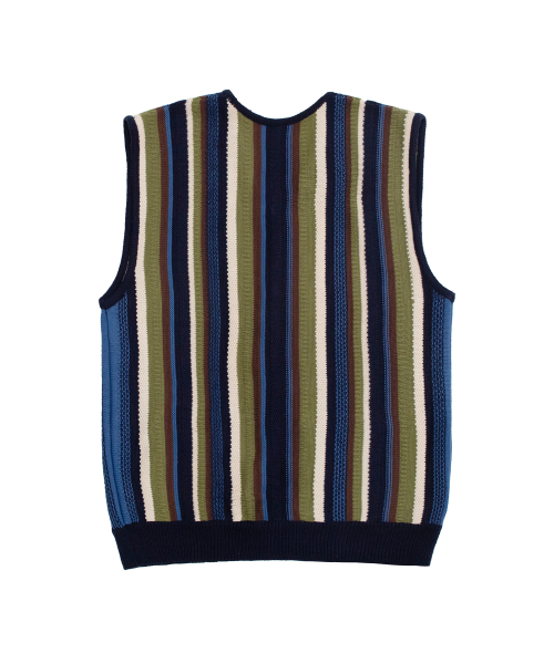 Vertical Stripe Knit Vest - Blue