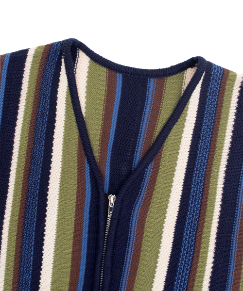 Vertical Stripe Knit Vest - Blue