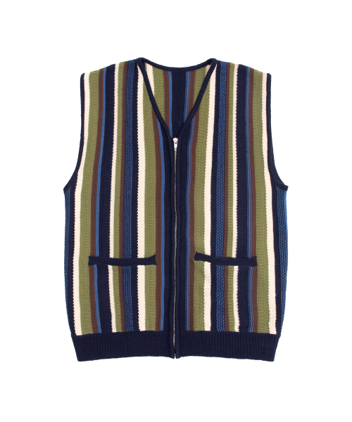 Vertical Stripe Knit Vest - Blue