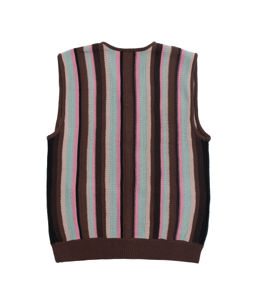 Vertical Stripe Knit Vest - Brown