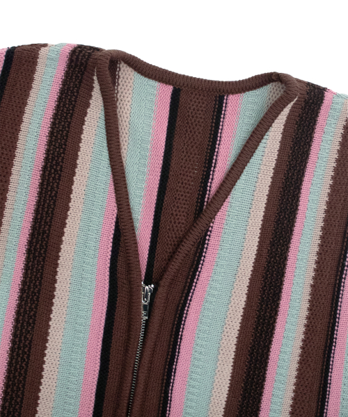 Vertical Stripe Knit Vest - Brown