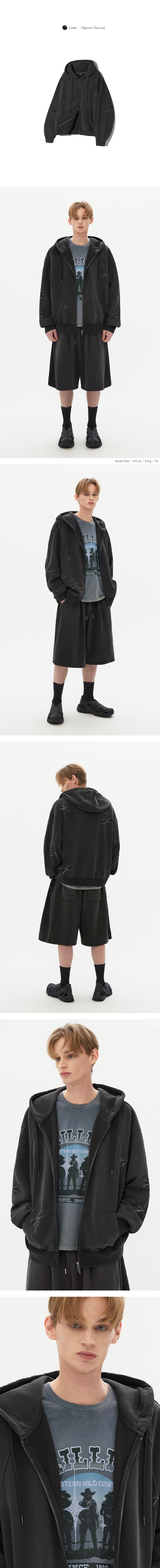 도밍고 피그먼트 2WAY 스웨트 후드 집업 (CHARCOAL) 상세 이미지 2