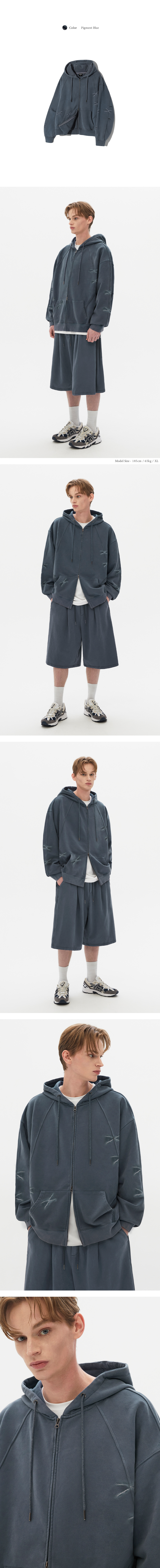 도밍고 피그먼트 2WAY 스웨트 후드 집업 (BLUE) 상세 이미지 2