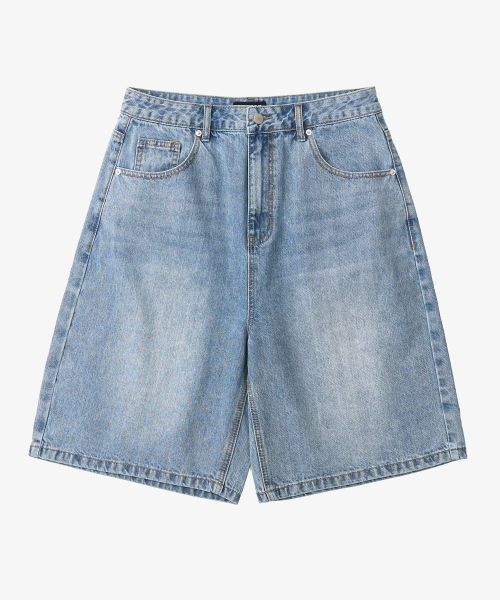 WASHED HALF DENIM PANTS LIGHT BLUE