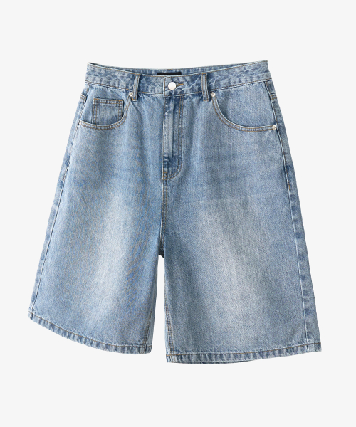 WASHED HALF DENIM PANTS LIGHT BLUE