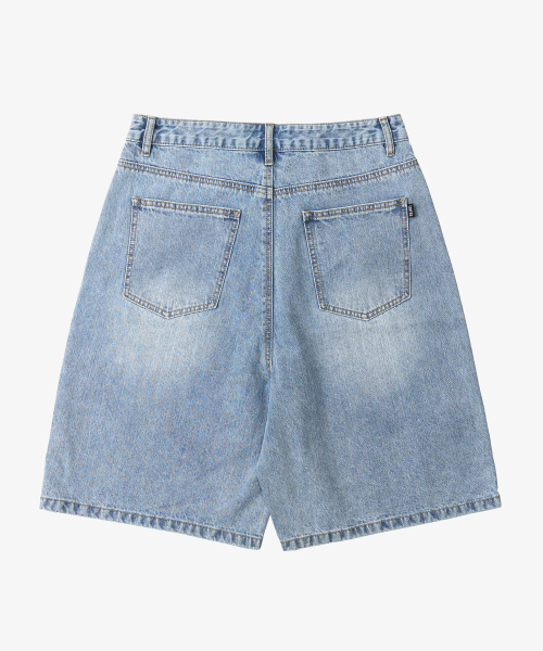 WASHED HALF DENIM PANTS LIGHT BLUE