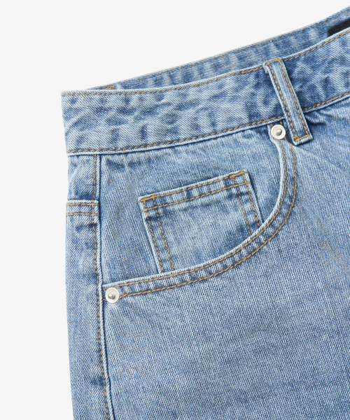 Washed Half Denim Pants (LIGHT BLUE) thumbnail 5