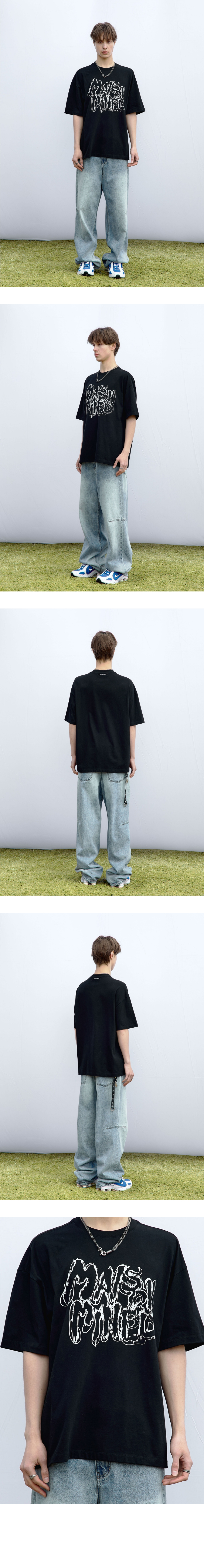 【MAISON MINED】24SS★ LUMPY SKETCH HALF T 메종미네드 ~30% - LUMPY SKETCH HALF T BLACK