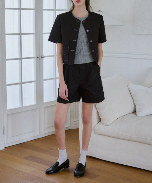 TWILL TWO TUCK SHORT PANTS [BLACK]