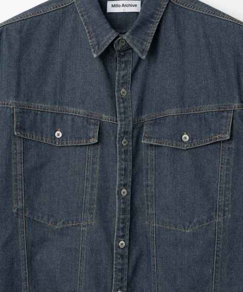 Two Pocket Denim Half Shirts [Fade Blue]