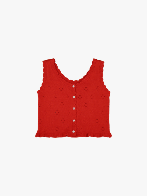 FRILL PUNCHING KNIT VEST RED