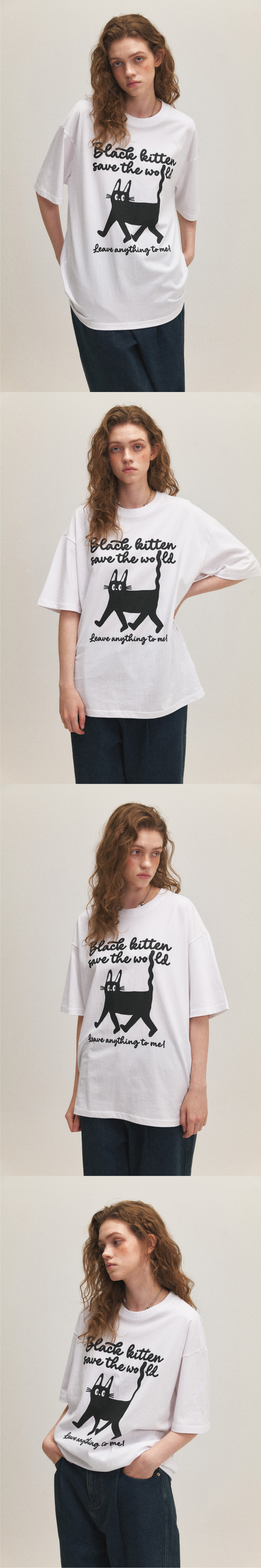 MUSINSA | CPGN STUDIO Black Kitens Short-Sleeved T-Shirt White