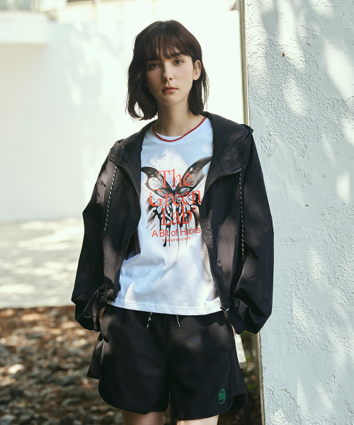 NYLON HOOD CROP WINDBREAKER JACKET[BLACK]