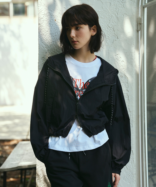 NYLON HOOD CROP WINDBREAKER JACKET[BLACK]