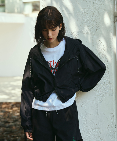 NYLON HOOD CROP WINDBREAKER JACKET[BLACK]