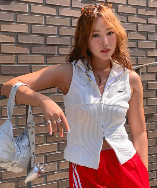 Law Guage Rib Zip Up Sleeveless Cream
