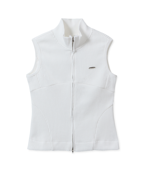 Law Guage Rib Zip Up Sleeveless Cream