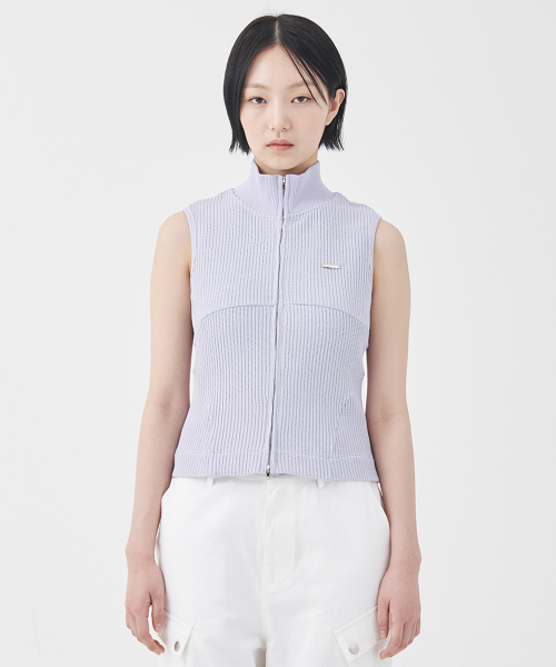 Law Guage Rib Zip Up Sleeveless Lavender