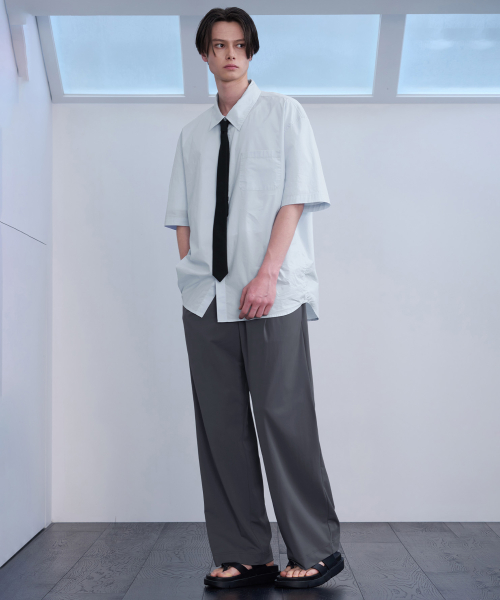 COOLING RELAXED WIDE BANDING PANTS [D.GREY]