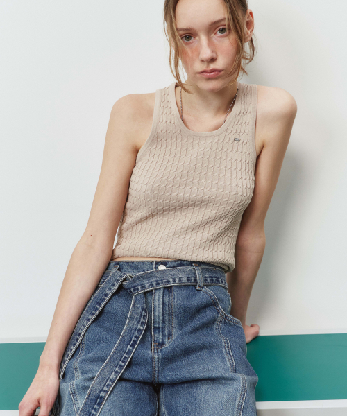 Классический трикотажный топ без рукавов Beige