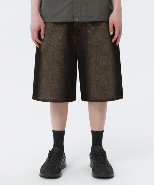 FRONT WASHING BURMUDA DENIM SHORTS (YELLOW BLACK)
