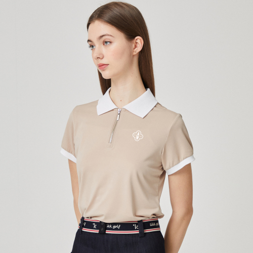 Футболка с цветными вставками и полумолнией (Beige) L4B1-TS10C