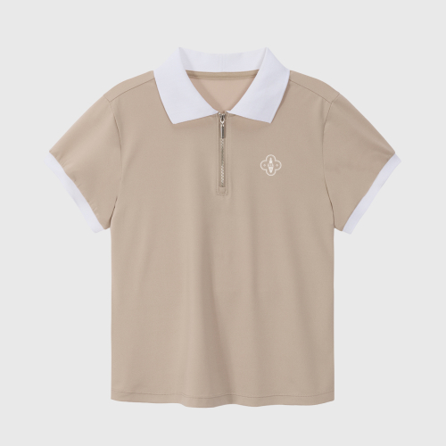 Футболка с цветными вставками и полумолнией (Beige) L4B1-TS10C