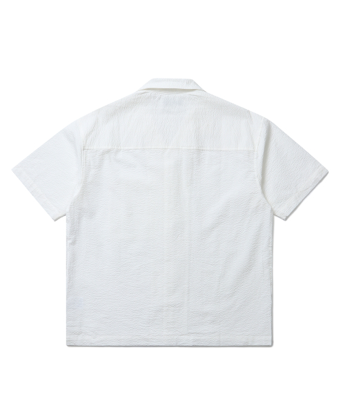 Рубашка сирсакер с открытым воротником, коротким рукавом (White)