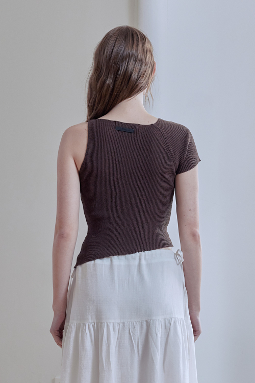 ASYMMETRIC SLEEVE KNIT CARDIGAN (BROWN)