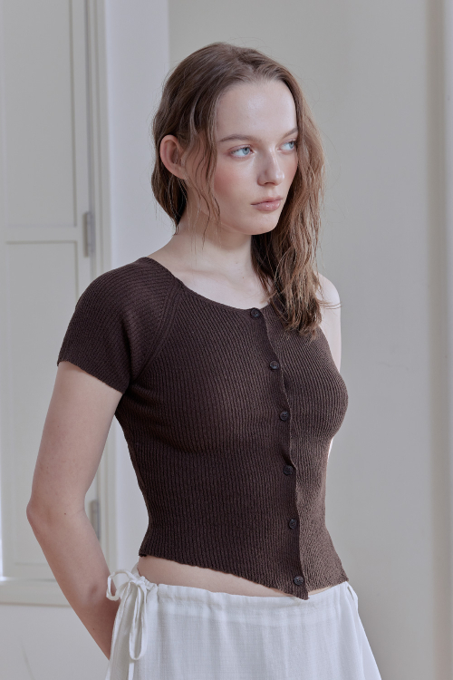 ASYMMETRIC SLEEVE KNIT CARDIGAN (BROWN)
