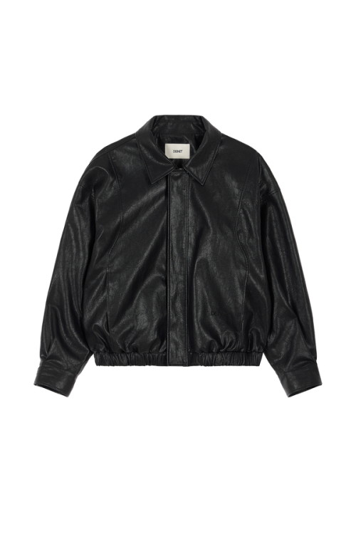 FAUX-LEATHER BOMBER BANDED JUMPER FOR MEN IN BLACK
