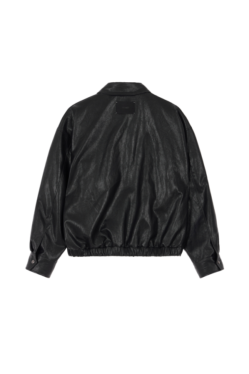 FAUX-LEATHER BOMBER BANDED JUMPER FOR MEN IN BLACK