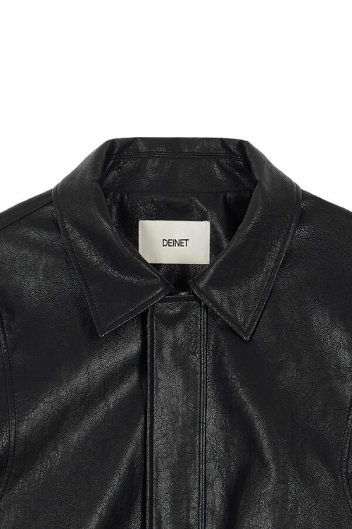FAUX-LEATHER BOMBER BANDED JUMPER FOR MEN IN BLACK
