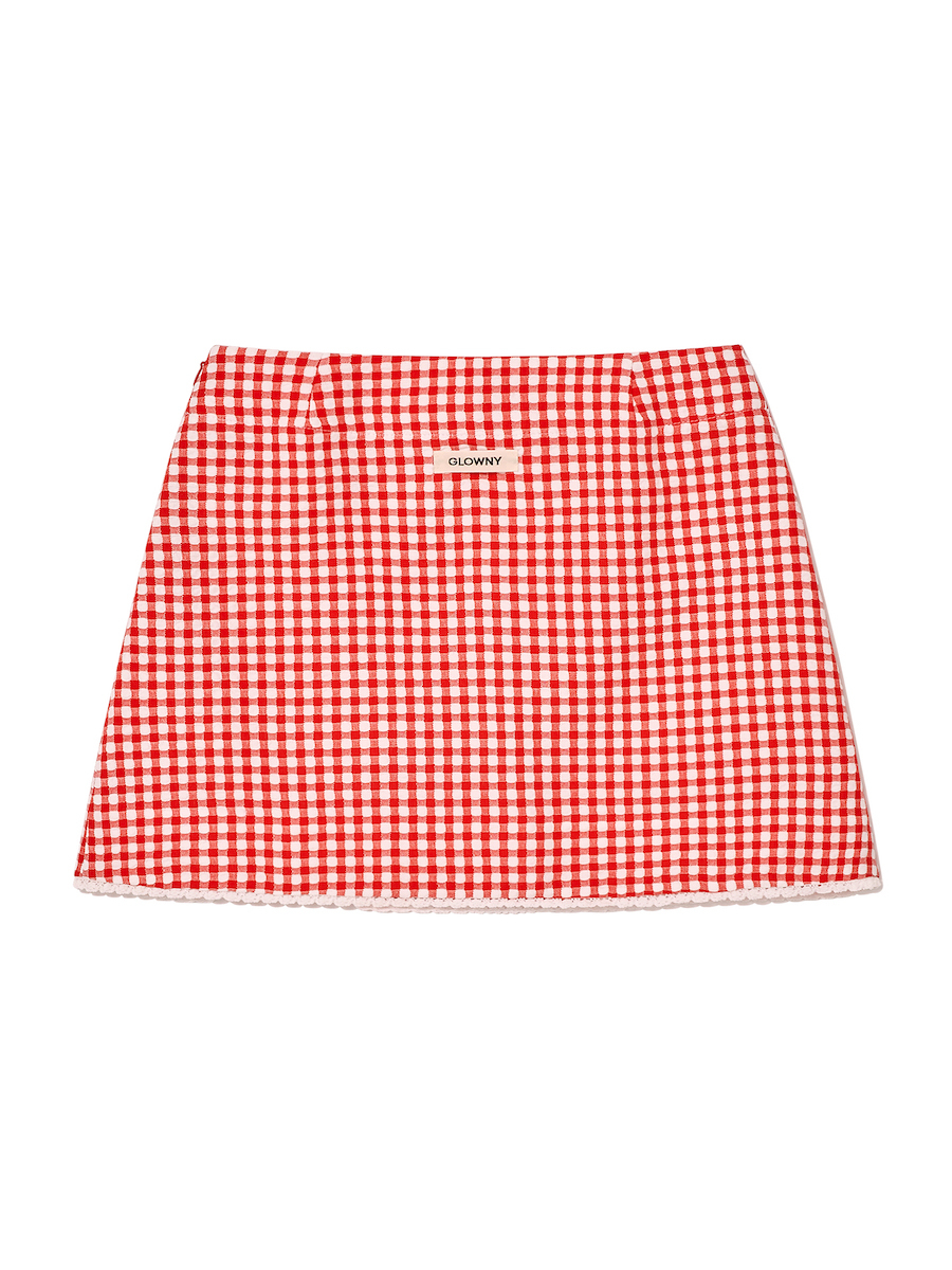 MUSINSA公式 | GLOWNY U BABY GINGHAM SKIRT (RED)