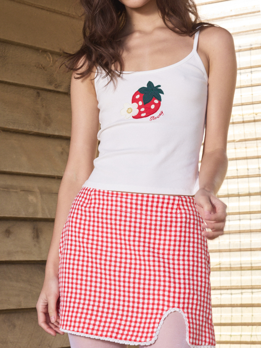 MUSINSA公式 | GLOWNY U BABY GINGHAM SKIRT (RED)