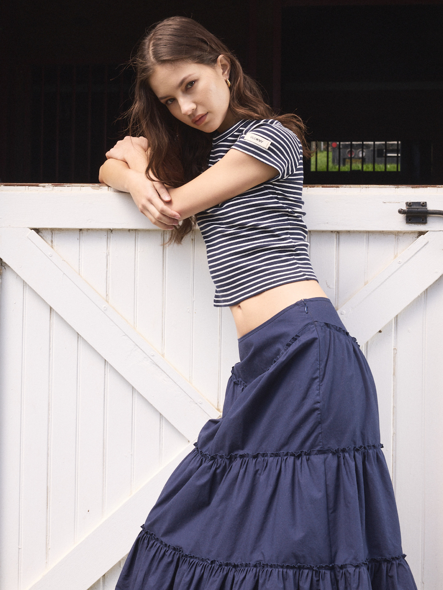 (新品) GLOWNY RODEO TIERED RUFFLE SKIRT MUSINSA | GLOWNY RODEO TIERED RUFFLE SKIRT (NAVY)