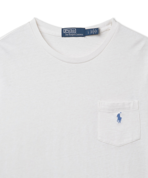 Футболка Classic Fit из хлопка и льна с карманом — White