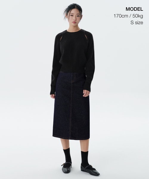 Womens Denim Midi Skirt [Deep Indigo] thumbnail 2