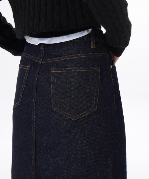 Womens Denim Midi Skirt [Deep Indigo] thumbnail 5