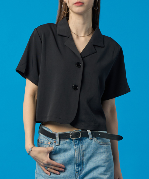 Прохладная укороченная куртка без рукавов с воротником [BLACK] KGL.