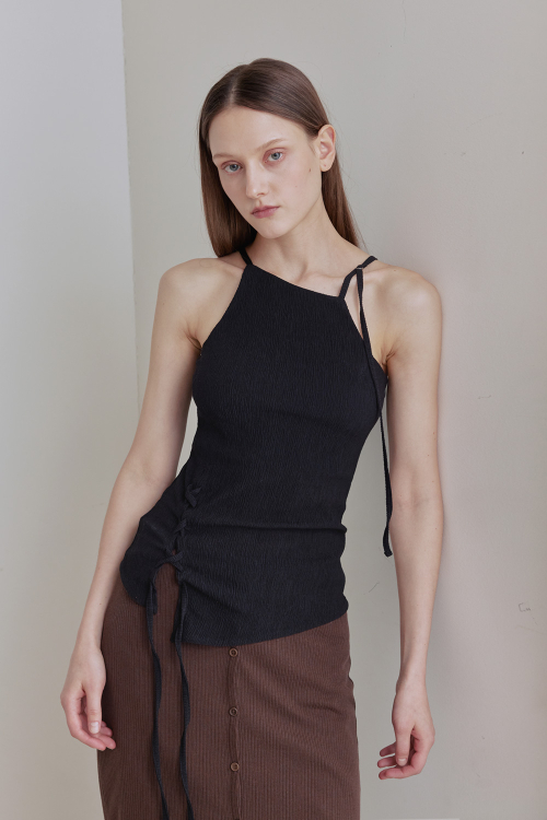 LACE UP HALTER SLEEVELESS TOP (BLACK)