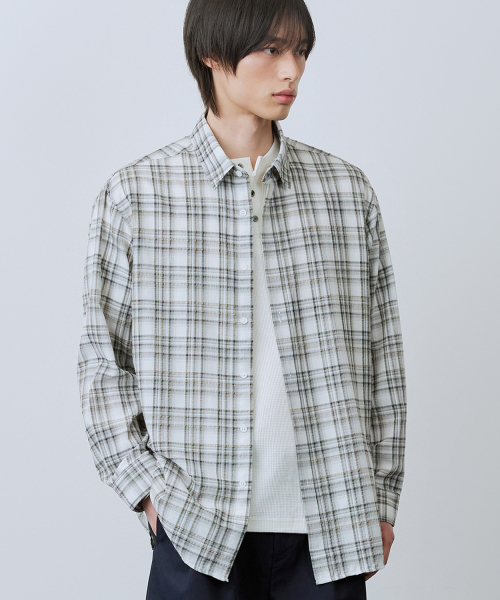 Seersucker Summer Check Shirts [LE04 Gray]