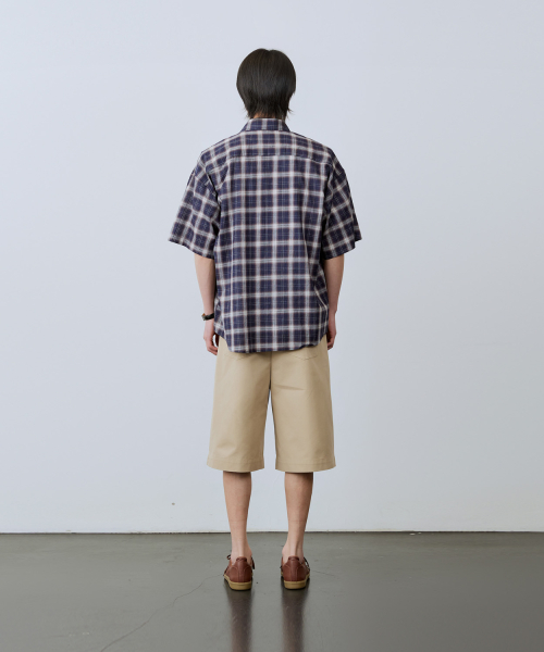 Seersucker Check Half Shirts [2409 Navy]