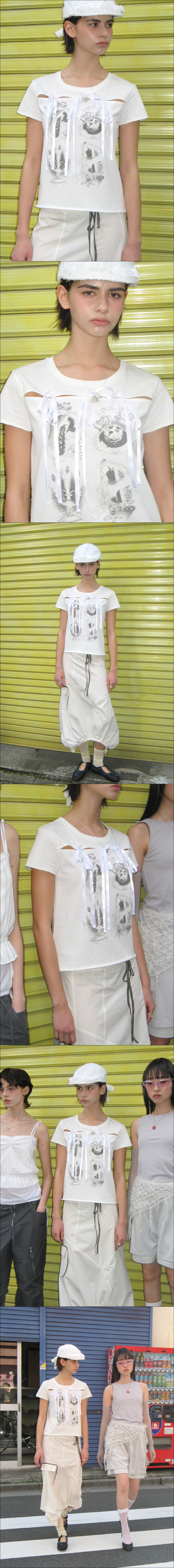 韓国人気 [TYPESERVICE] FRONT SLIT RIBBON T-SHIRT 韓国人気 [TYPESERVICE] FRONT SLIT RIBBON T-SHIRT