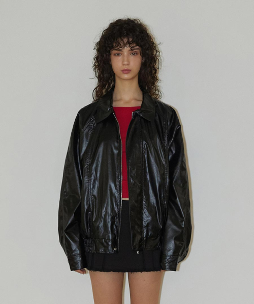 Glossy Coating Blouson Black