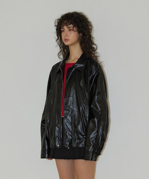 Glossy Coating Blouson Black