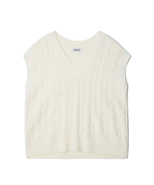 Lettering Cable Over Knit Vest Ivory