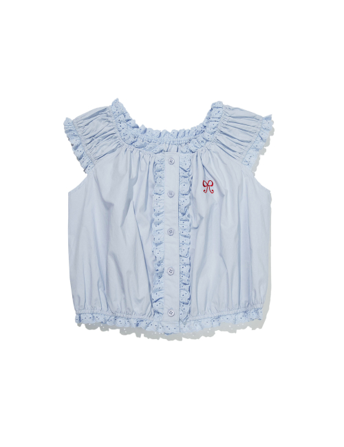 Shirring Cap Sleeve Blouse (sky blue)